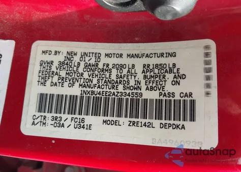 2010 Toyota Corolla Le from USA, damaged, VIN 1NXBU4EE2AZ334559